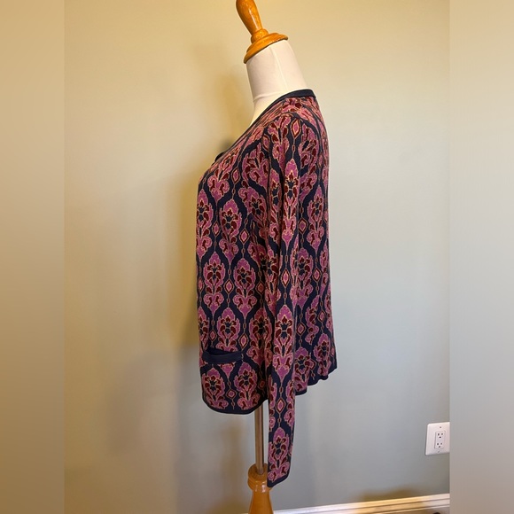 Super cute pink and navy blue button down cardigan by Land’s End Medium M pocket - Picture 4 of 7